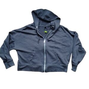 New Condition DKNY Cropped Hoodie Women’s XL Black Zip-Up Logo Streetwear